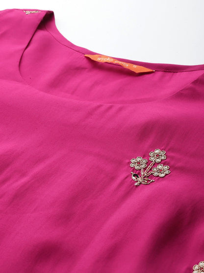 Floral Embroidered Sequinned Kurta With Trousers & Dupatta