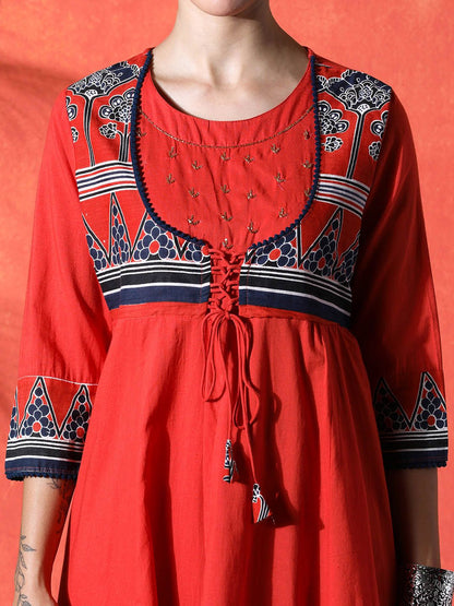 Dhiyona SN Women's Floral Embroidered 100% Cotton Round Neck Kurta & Trousers With Dupatta