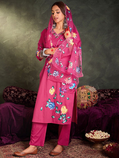 Dhiyona IE Women Floral Embroidered Regular Thread Work Pure Cotton Kurta