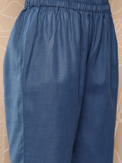 Dhiyona VA Women'sBlue Yoke Embroidered Kurta with Trouser and Dupatta