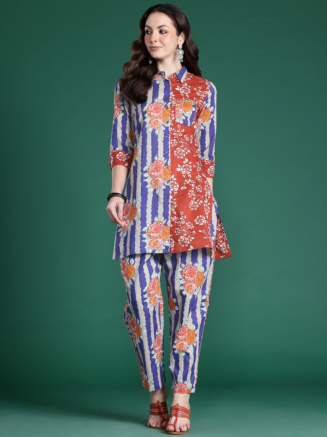 Women Floral Printed Regular Pure Cotton Kurta with Trousers