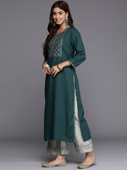Dhiyona IE Ethnic Motifs Embroidered Round Neck Sequins Straight Kurtas