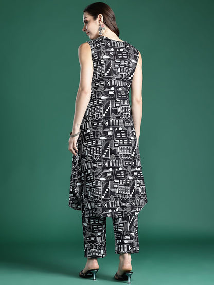 Dhiyona IE Women Printed Pleated Pure Cotton Kurta with Trousers