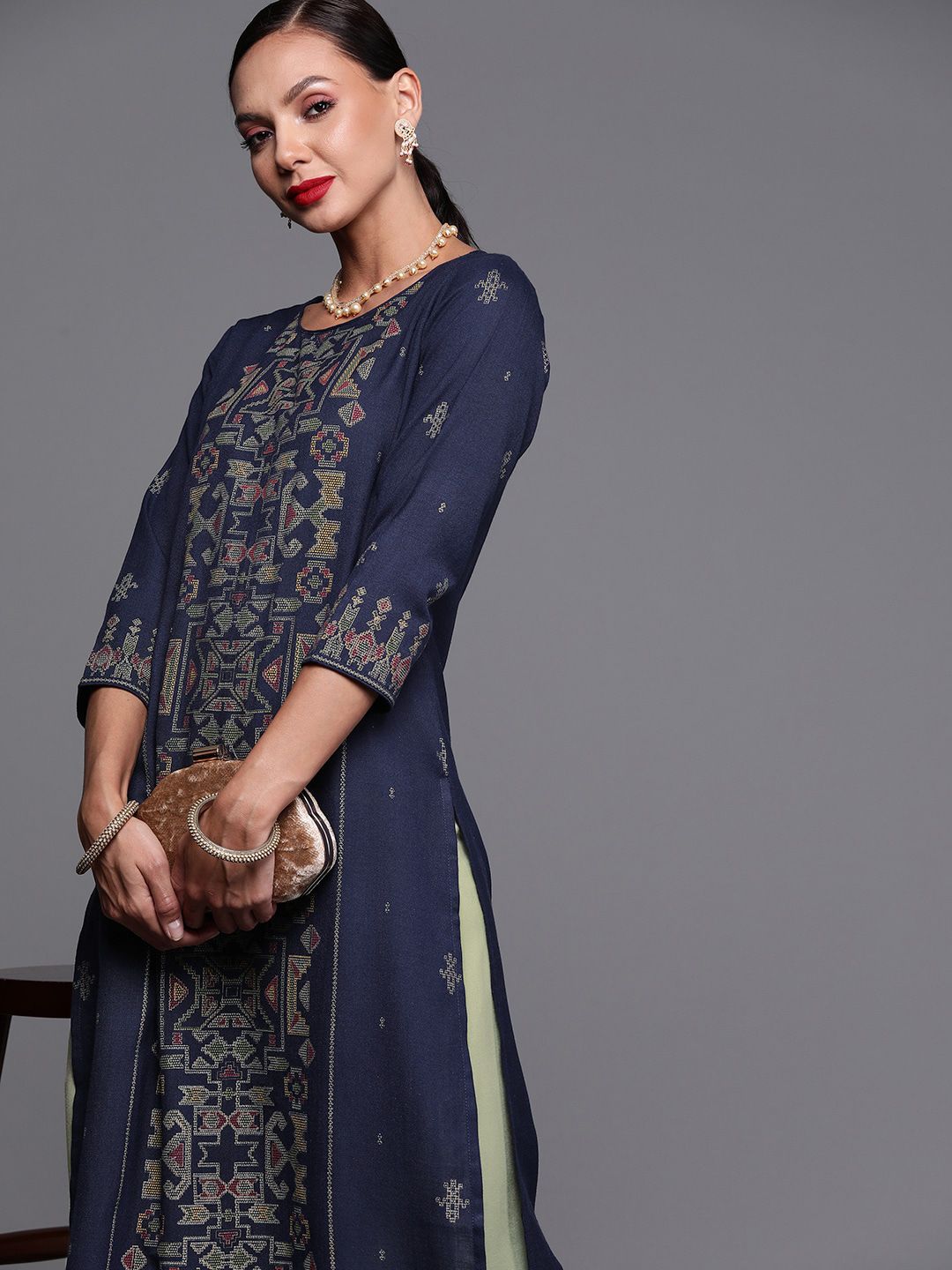 Dhiyona IE Women Ethnic Motifs Printed Straight Cotton Kurta