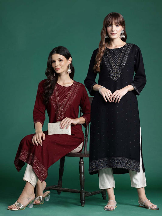 Dhiyona IE Pack of 2 Foil Printed Sequinned Kurta