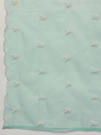 Dhiyona VA Women'sFloral Embroidered Panelled Thread Work Pure Cotton Kurta With Trousers & Dupatta