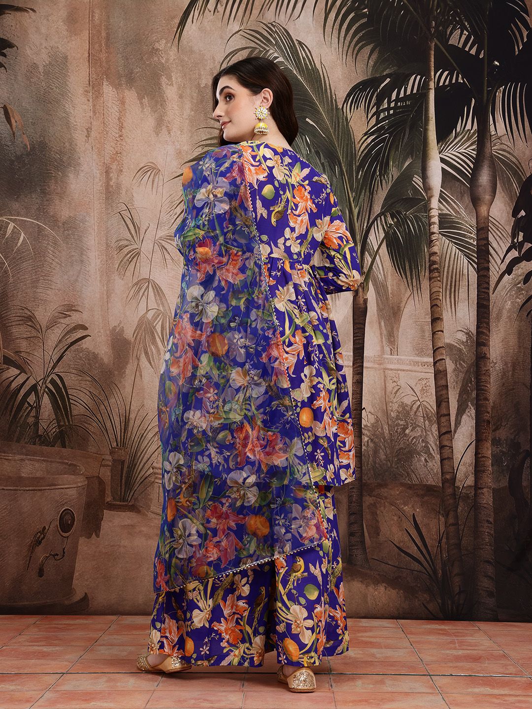 Dhiyona SN Women's Floral Print Empire Kurta with Sharara & Dupatta