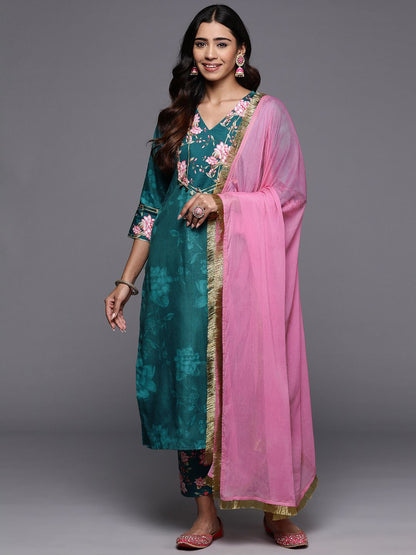 Dhiyona VA Women'sFloral Printed Regular Kurta with Trousers & Dupatta