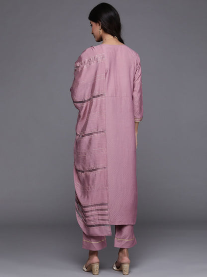 Dhiyona VA Women's Mauve Ethnic Motifs Embroidered Kurta with Trousers & Dupatta