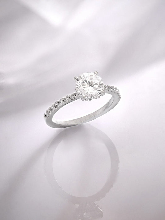 Dhiyona RJ Women's Rhodium-Plated CZ-Studded Finger Ring