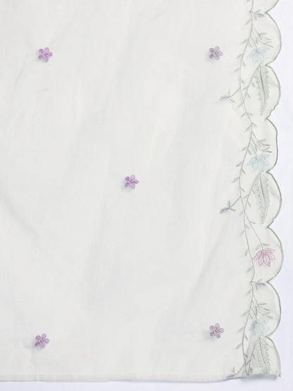 Floral Embroidered Thread Work Kurta with Trousers & With Dupatta