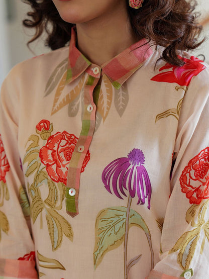 Dhiyona IE Printed Pure Cotton A-Line Tunic & Trousers Co-Ord Set