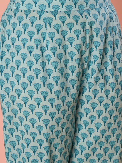 Women Floral Printed Empire Pure Cotton Kurta with Trousers & With Dupatta