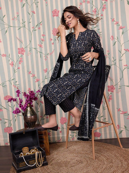 Dhiyona OD  Abstract Printed Regular Pure Cotton Kurta with Trousers & Dupatta