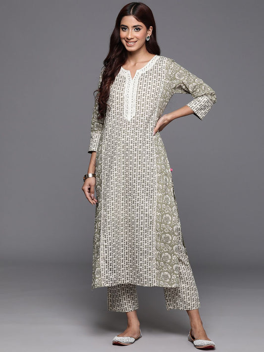 Dhiyona VA Women'sFloral Printed Pure Cotton Anarkali Kurta with Trousers