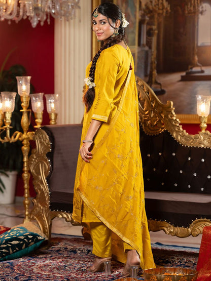 Dhiyona IE Floral woven Design Zari Work Straight Kurta With Trousers & Dupatta