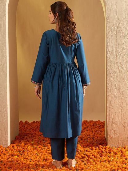 Dhiyona IE Floral Yoke Design Empire A-Line Sequinned Liva Kurta with Trousers