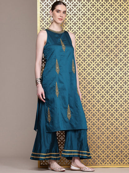Dhiyona PD Women Embroidered Sequinned Jashn Kurta With Palazzos & Dupatta