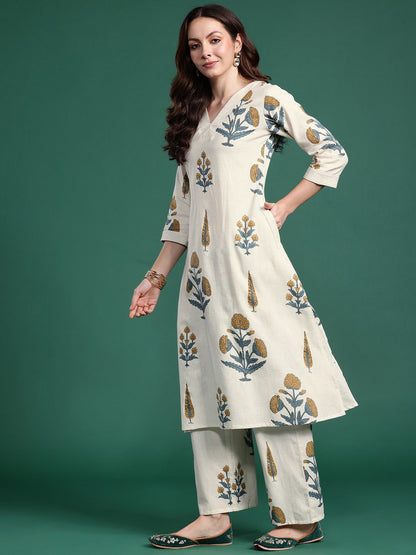 Floral Printed Regular Pure Cotton Kurta with Palazzos