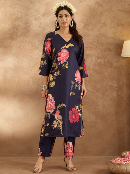 Dhiyona IE Women Floral Printed Regular Kurta with Trousers