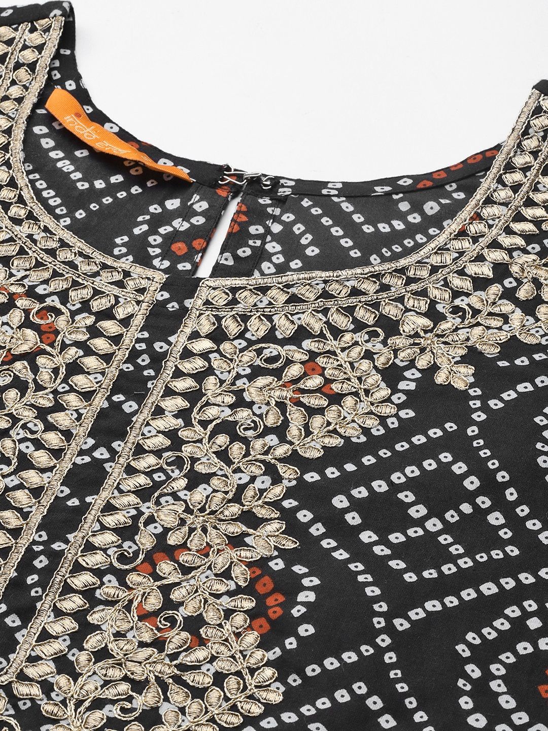 Women Black Bandhani Printed Pure Cotton Kurta with Palazzos & With Dupatta