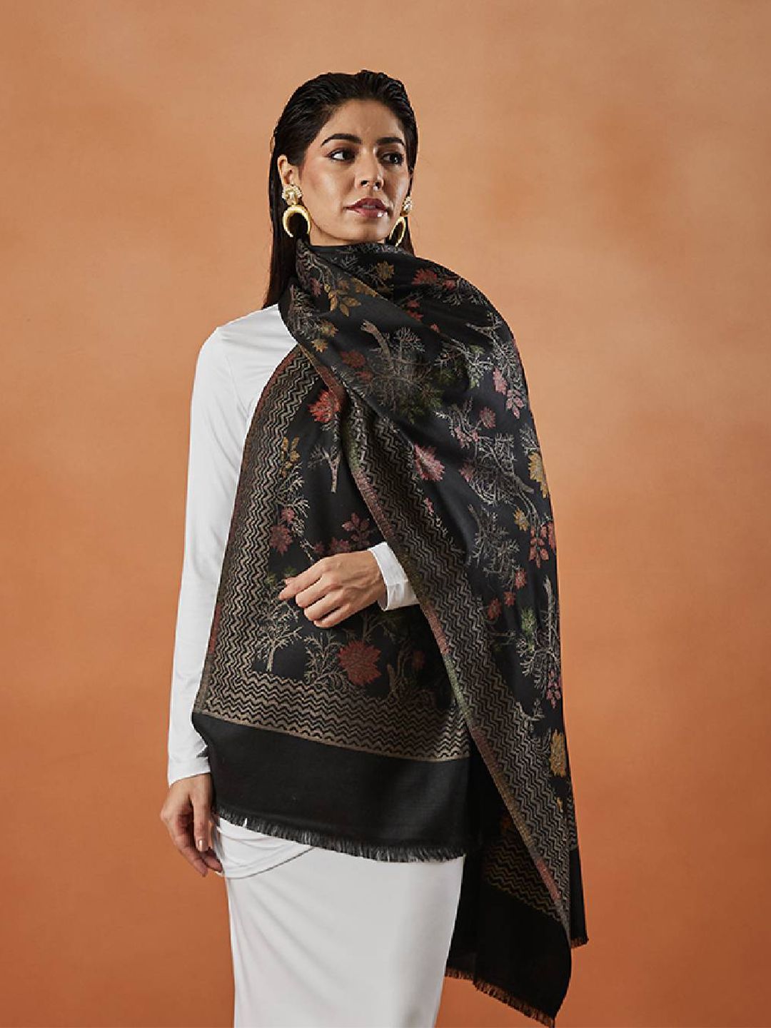 Dhiyona PA Floral Woven Design Fringed Shawl