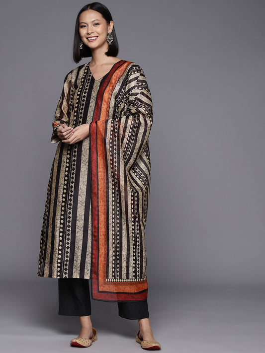 Dhiyona VA Women'sPrinted Regular Chanderi Cotton Kurta with Trousers & Dupatta