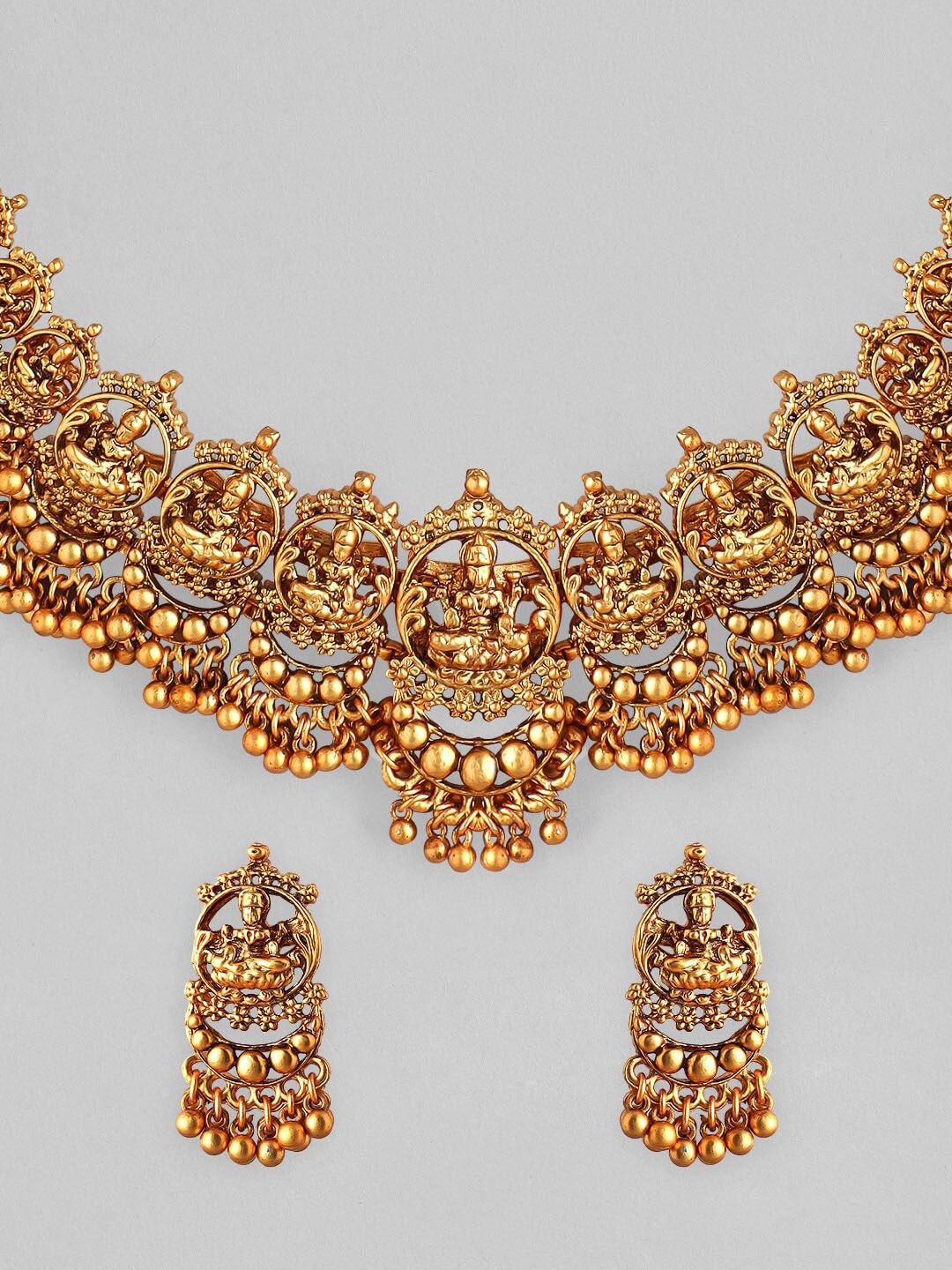 Dhiyona RJ Women's 24K Gold Plated Goddess Lakshmi Motif Handcrafted Traditional Temple Jewellery Set
