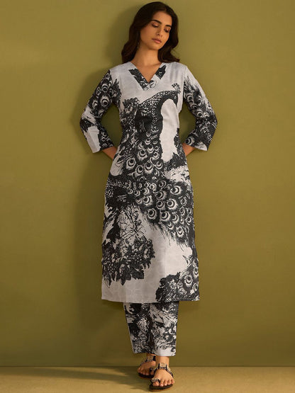 Dhiyona IE Women Floral Printed Regular Pure Cotton Kurta with Trousers