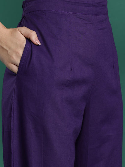 Floral Printed Thread Work Kurta With Trousers & Dupatta