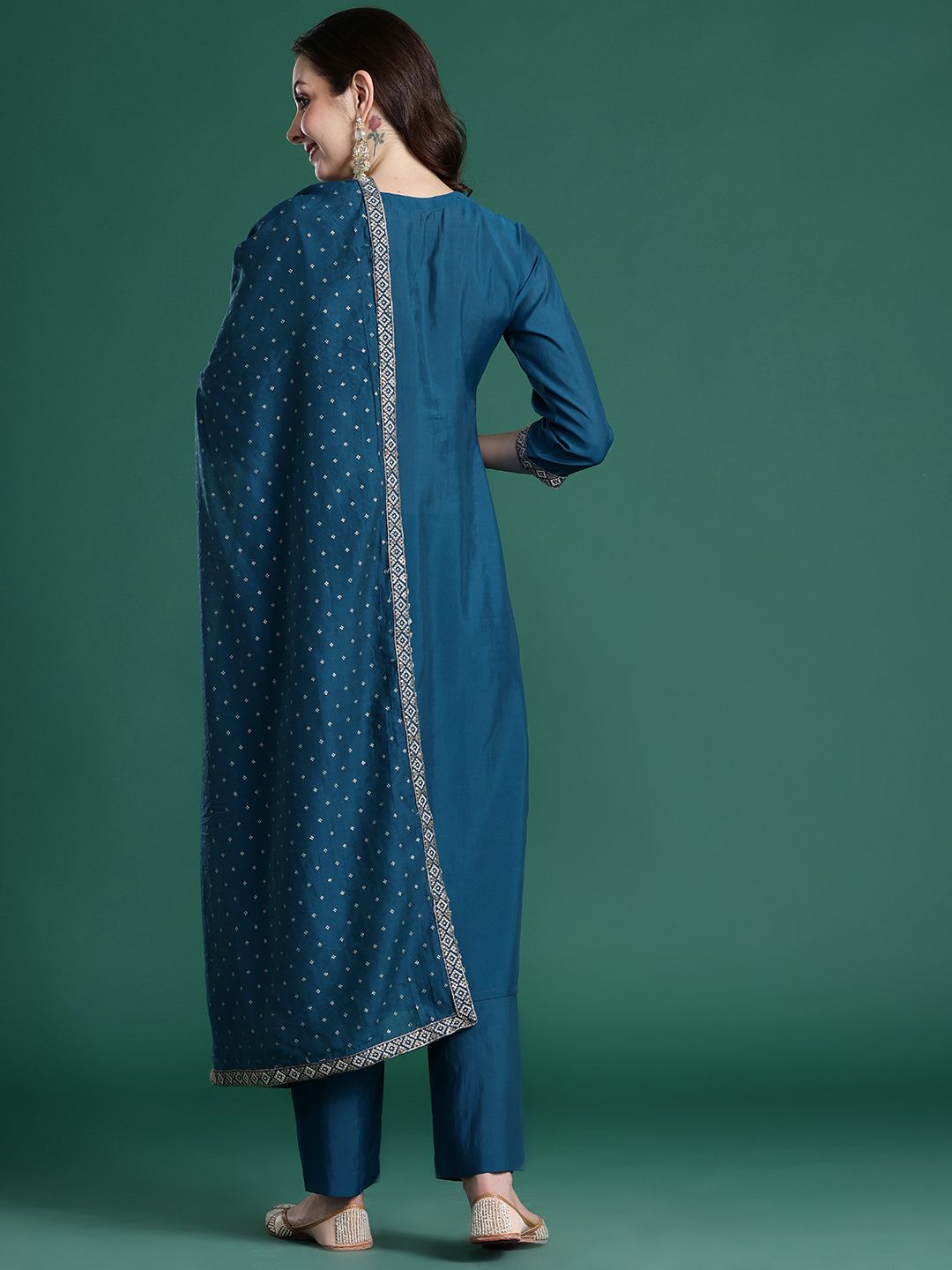 Embroidered Sequinned Kurta with Trousers & With Dupatta
