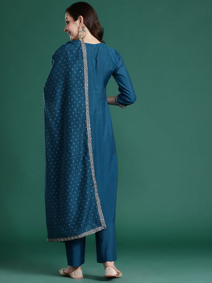 Embroidered Sequinned Kurta with Trousers & With Dupatta