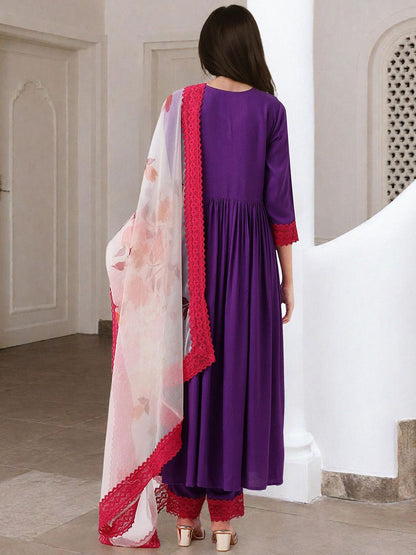 Dhiyona IS Women's Women Printed Regular Kurta with Trousers & With Dupatta