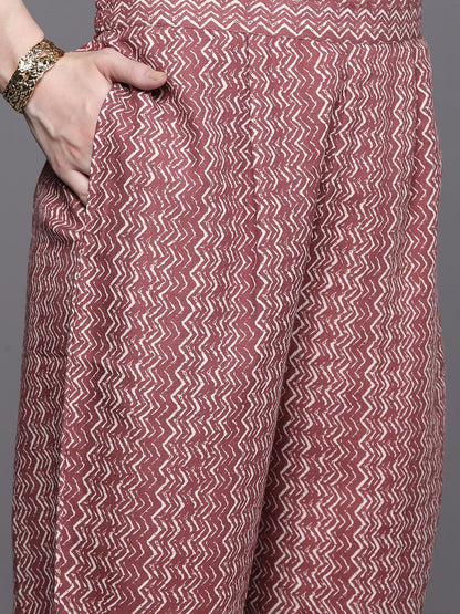 Dhiyona IE Bandhani Printed Regular Thread Work Pure Cotton Kurta With Trousers & Dupatta