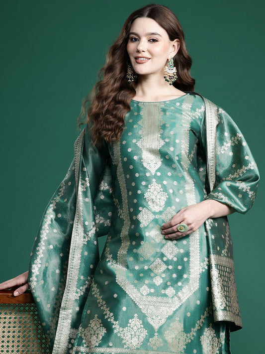 Dhiyona IE Ethnic Motifs Pure Silk Kurta with Trousers & With Dupatta