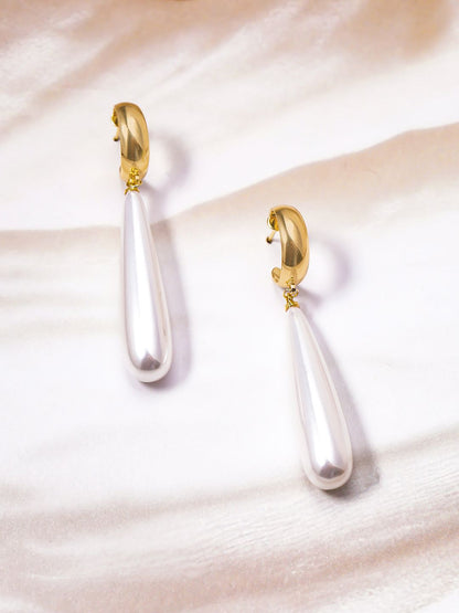 Dhiyona RJ Women's 18K Gold-Plated Drop Earrings with Elegant White Teardrop Pearls