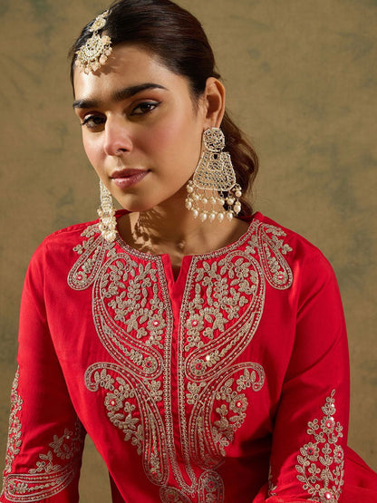 Dhiyona IE Paisley Zari Embroidered Kurta with Trousers & With Dupatta