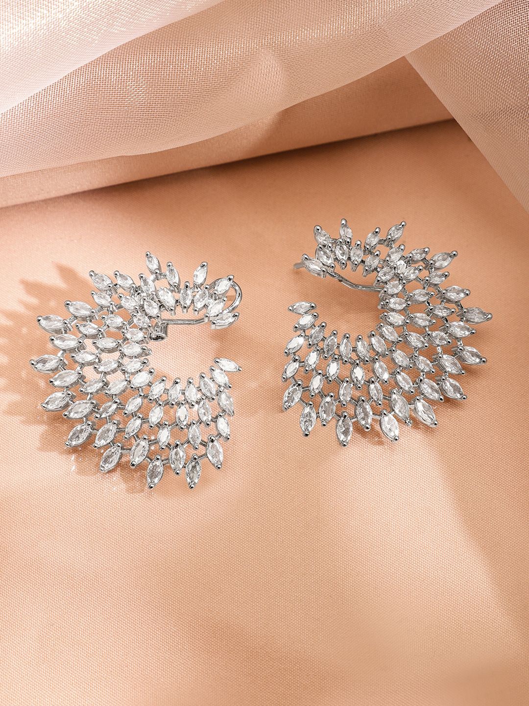 Dhiyona RJ Women's Silver-Plated Handcrafted AD & Cubic Zirconia Studded Designer Spiral Stud Earring