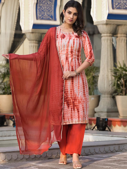 Dhiyona VA Women'sAbstract Printed Regular Pure Cotton Kurta with Palazzos & Dupatta