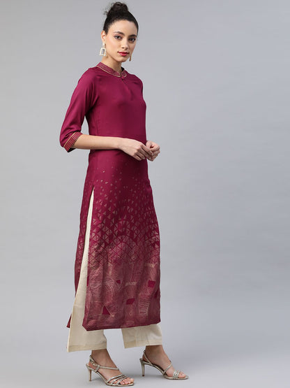 Dhiyona IE Women Purple & Golden Foil Printed Straight Kurta