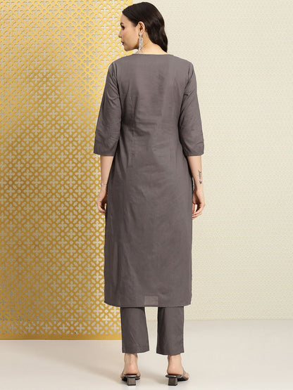 Dhiyona PD Women Women Striped Sequinned Pure Cotton Kurta with Trousers Set