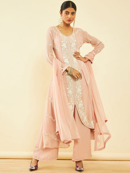 Dhiyona SO Women's Alina Cut Floral Embroidered Beads and Stones Kurta & Palazzos With Dupatta