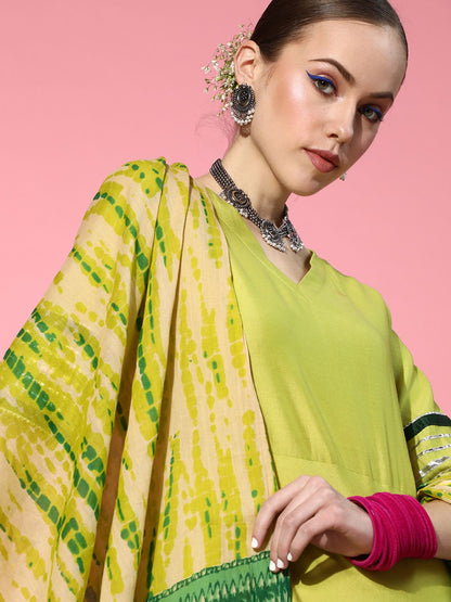 Dhiyona IE Women Stylish Green Liva Swirling Volume Kurta