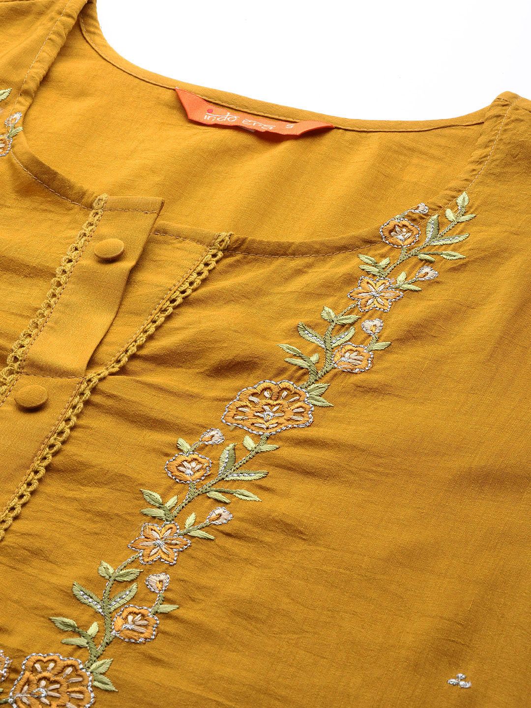 Floral Embroidered Thread Work Kurta with Trousers & Dupatta