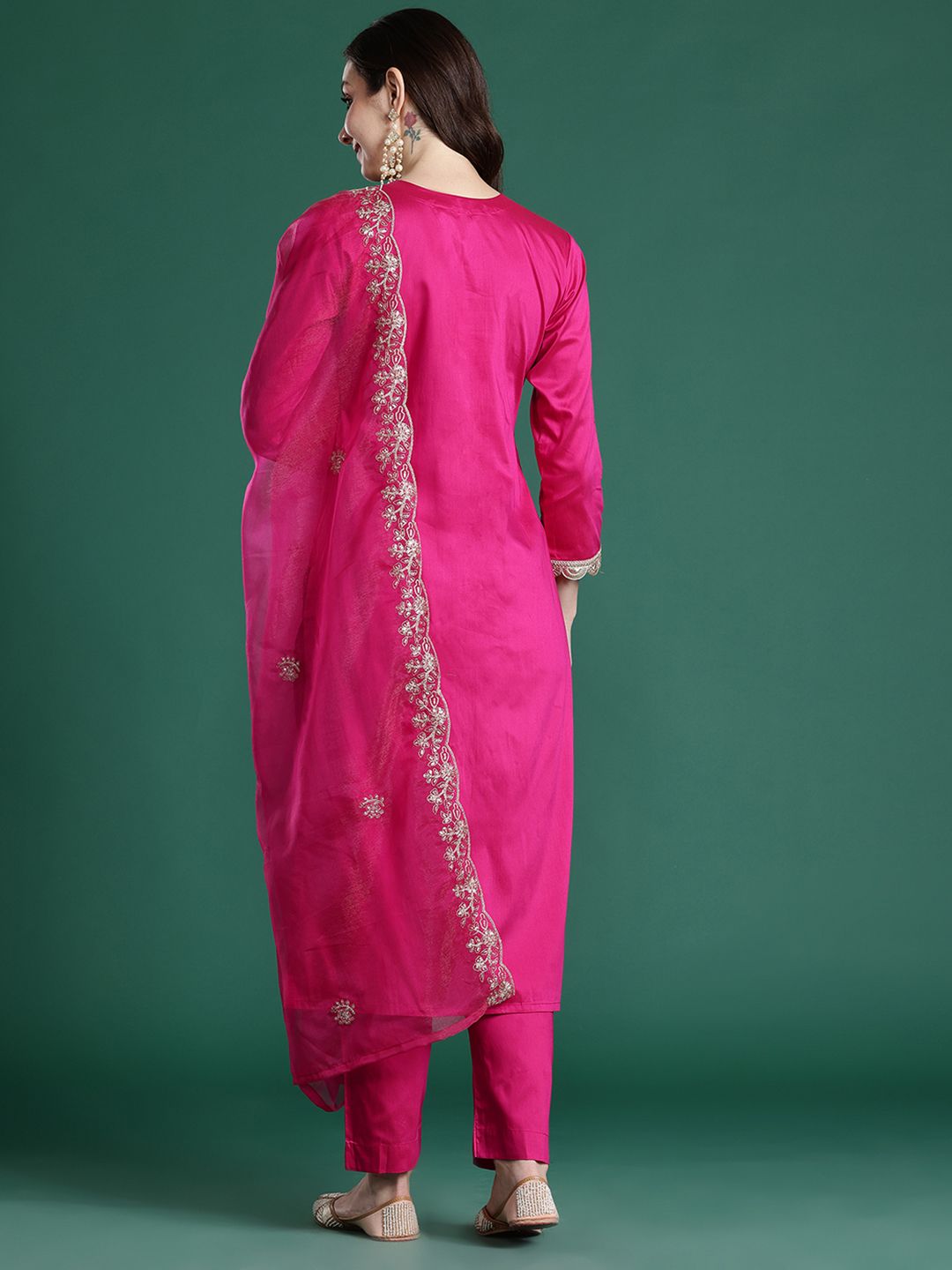 Ethnic Motifs Embroidered Sequinned Kurta with Trousers & With Dupatta
