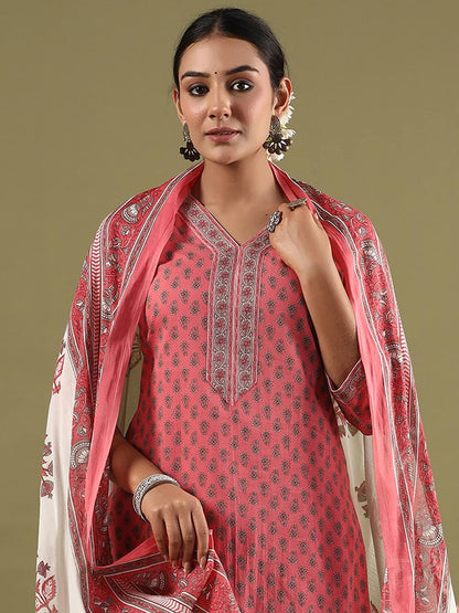 Dhiyona IE Ethnic Motifs Printed Regular Pure Cotton Kurta with Salwar & With Dupatta