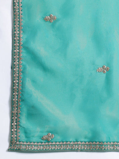 Ethnic Motifs Embroidered Sequinned Kurta with Palazzos & Dupatta