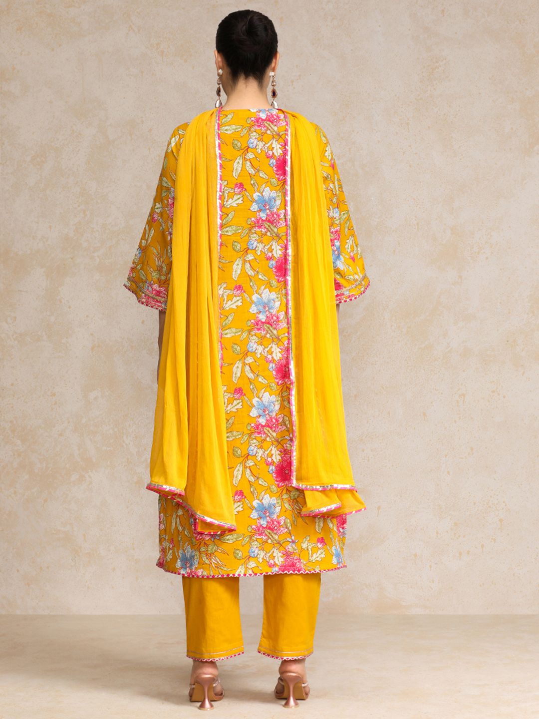 Dhiyona VA Women's Ethnic Motifs Printed Regular Beads and Stones Pure Cotton Kurta with Trousers & With Dupatta