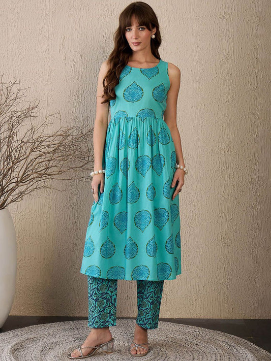 Dhiyona IE Women Floral Printed Empire Pure Cotton Kurta with Palazzos
