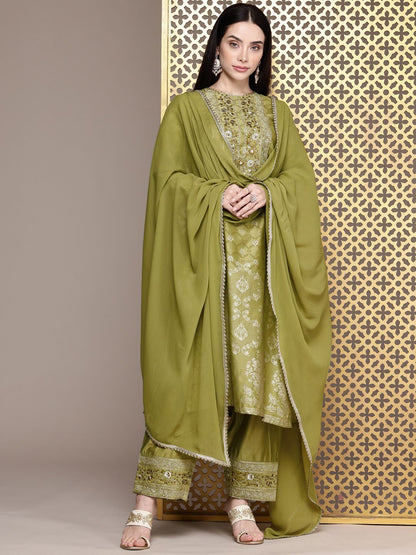Dhiyona PD Women Floral Embroidered Sequinned Jashn Kurta with Palazzos & With Dupatta